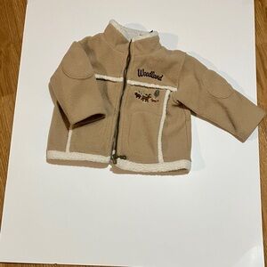 Vintage Baby Q Woodsman Sz 12 M Beige Full Zip Fleece Jacket w/Faux Fur Trim